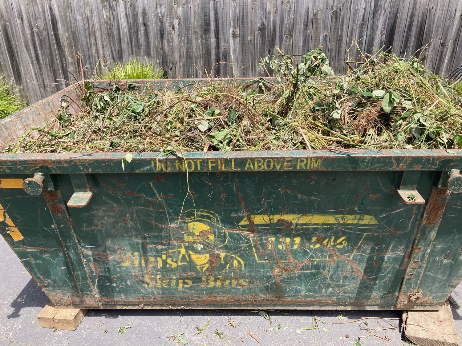 DURING & AFTER - Blackberry plant debris collected in contracted rubbish skip for removal & safe disposal.